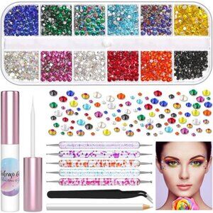 3600Pcs Face Gems Eyes Jewels with Glue for Face Rhinestone,  Flatback